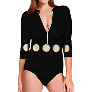 Blood Moon Lunar Phase Print Long Sleeve Swimsuit