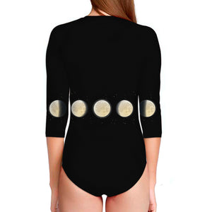 Blood Moon Lunar Phase Print Long Sleeve Swimsuit