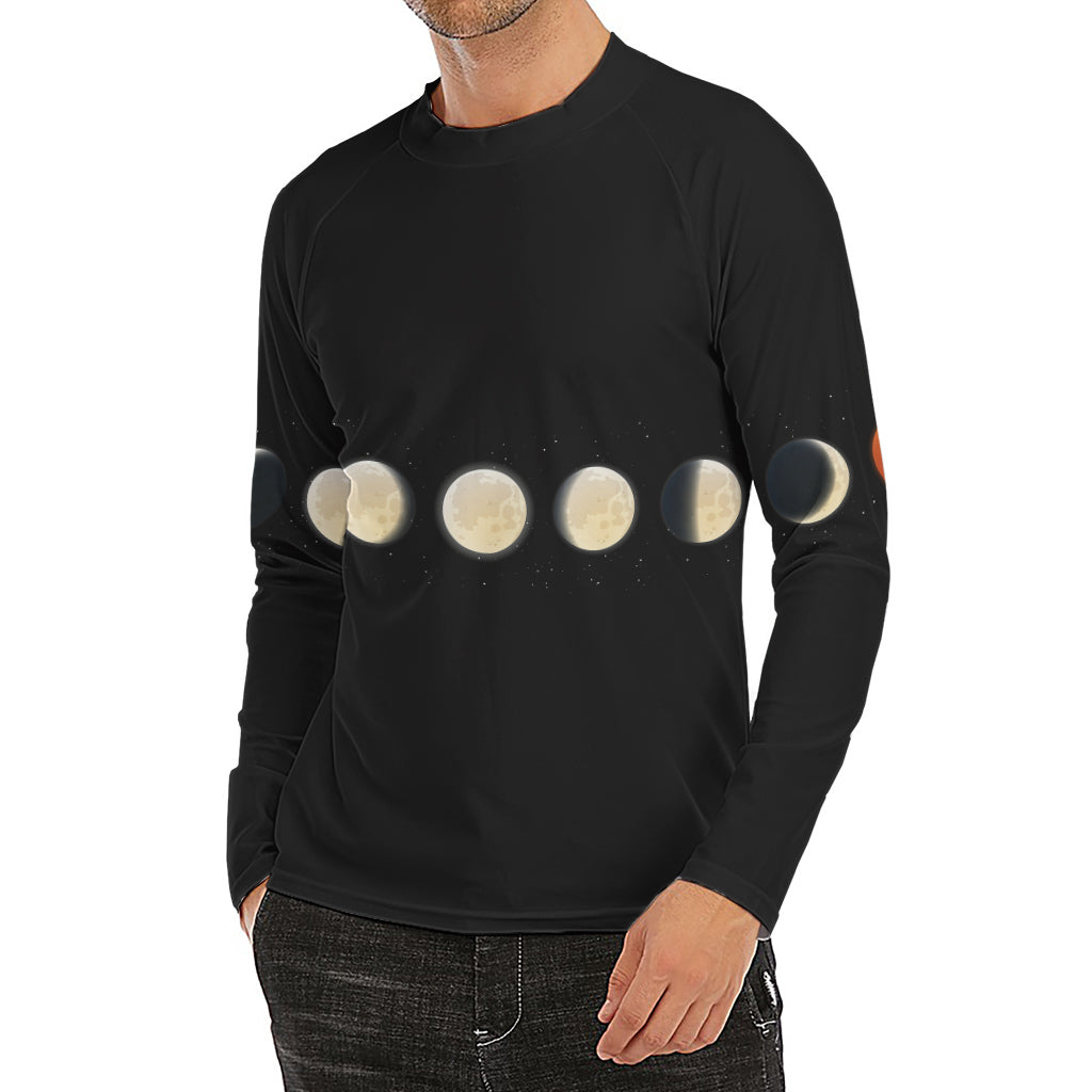 Blood Moon Lunar Phase Print Men's Long Sleeve Rash Guard