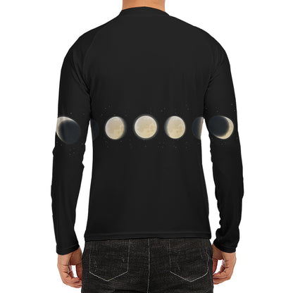 Blood Moon Lunar Phase Print Men's Long Sleeve Rash Guard