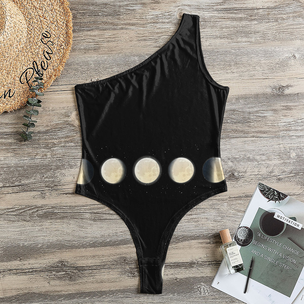 Blood Moon Lunar Phase Print One Shoulder Bodysuit