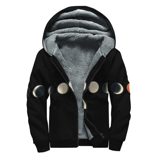 Blood Moon Lunar Phase Print Sherpa Lined Zip Up Hoodie