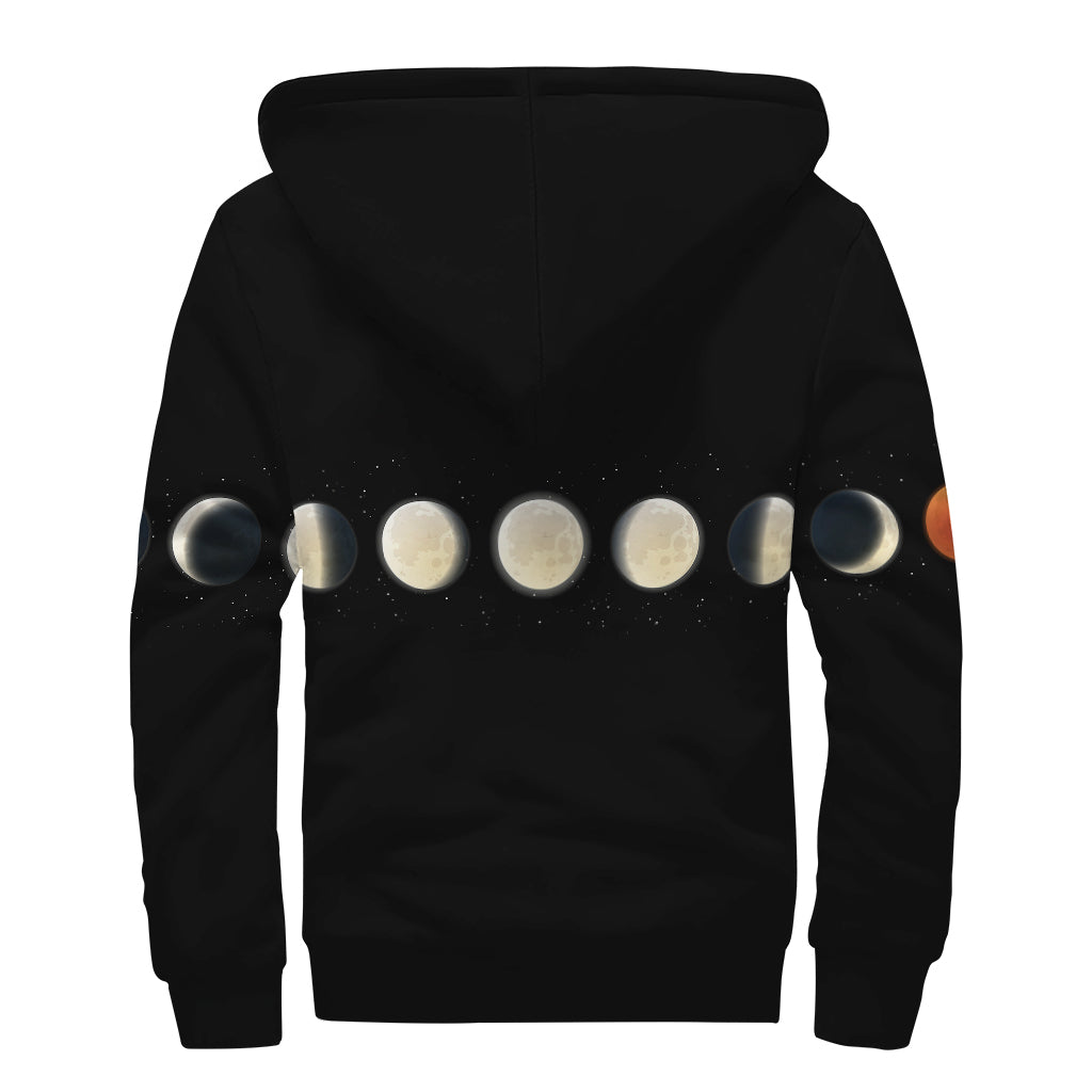 Blood Moon Lunar Phase Print Sherpa Lined Zip Up Hoodie