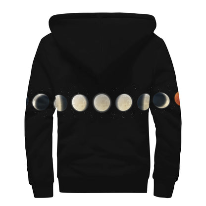 Blood Moon Lunar Phase Print Sherpa Lined Zip Up Hoodie
