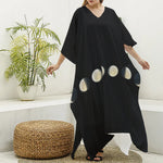 Blood Moon Lunar Phase Print Silk V-Neck Kaftan Dress