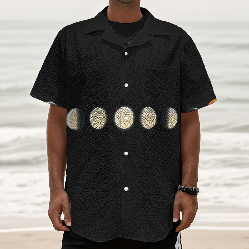 Blood Moon Lunar Phase Print Textured Short Sleeve Shirt