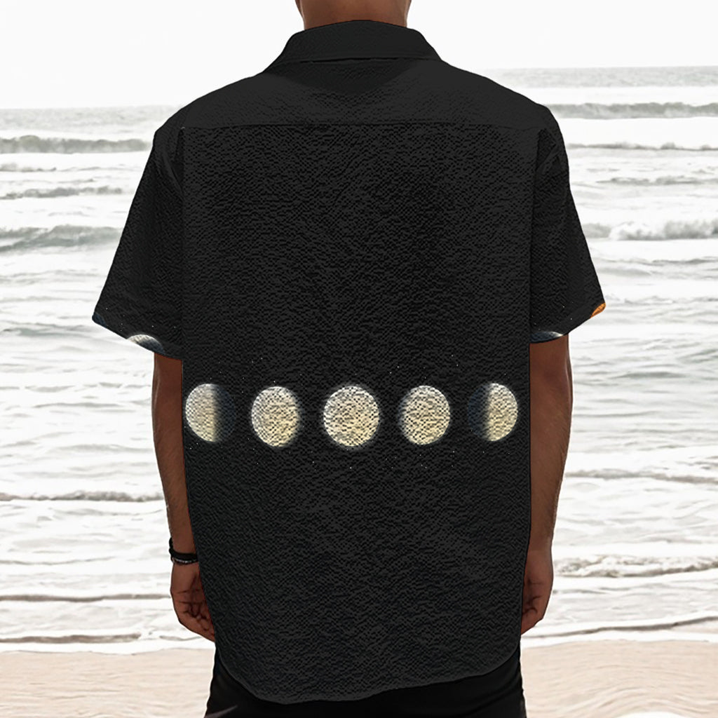 Blood Moon Lunar Phase Print Textured Short Sleeve Shirt