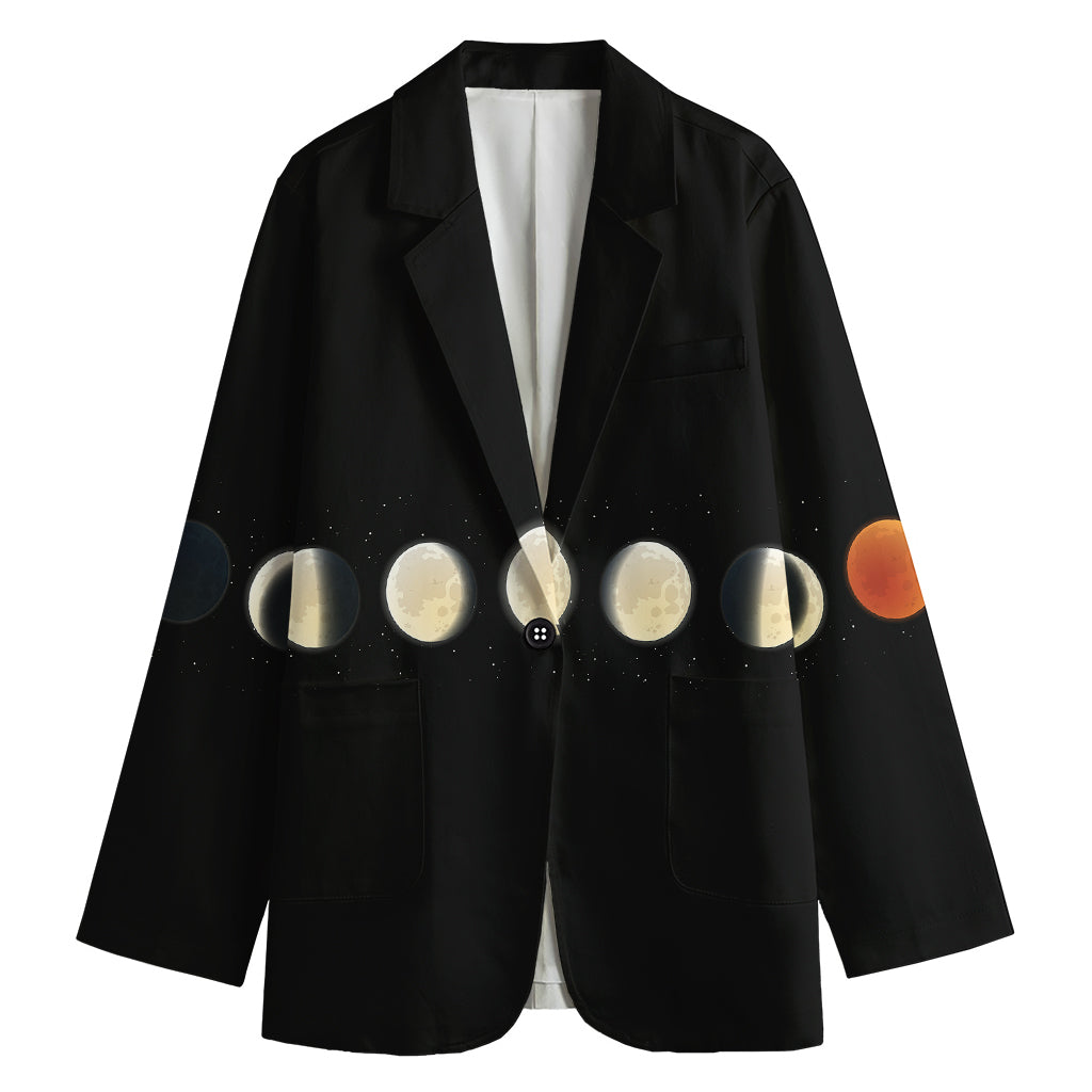 Blood Moon Lunar Phase Print Women's Cotton Blazer