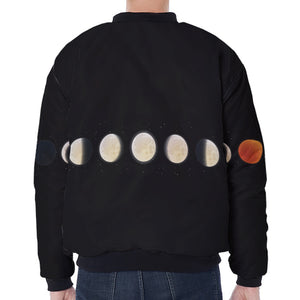 Blood Moon Lunar Phase Print Zip Sleeve Bomber Jacket