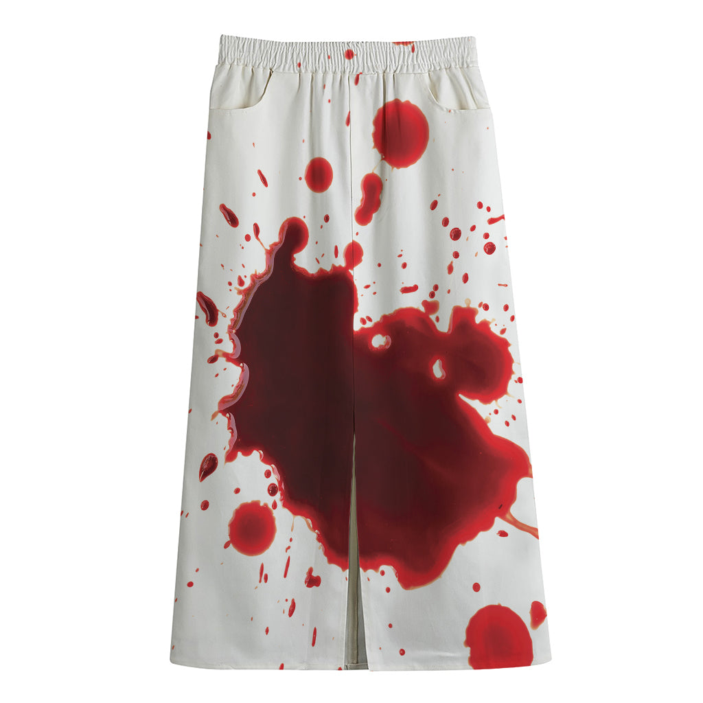 Blood Splashed Print Cotton Front Slit Maxi Skirt