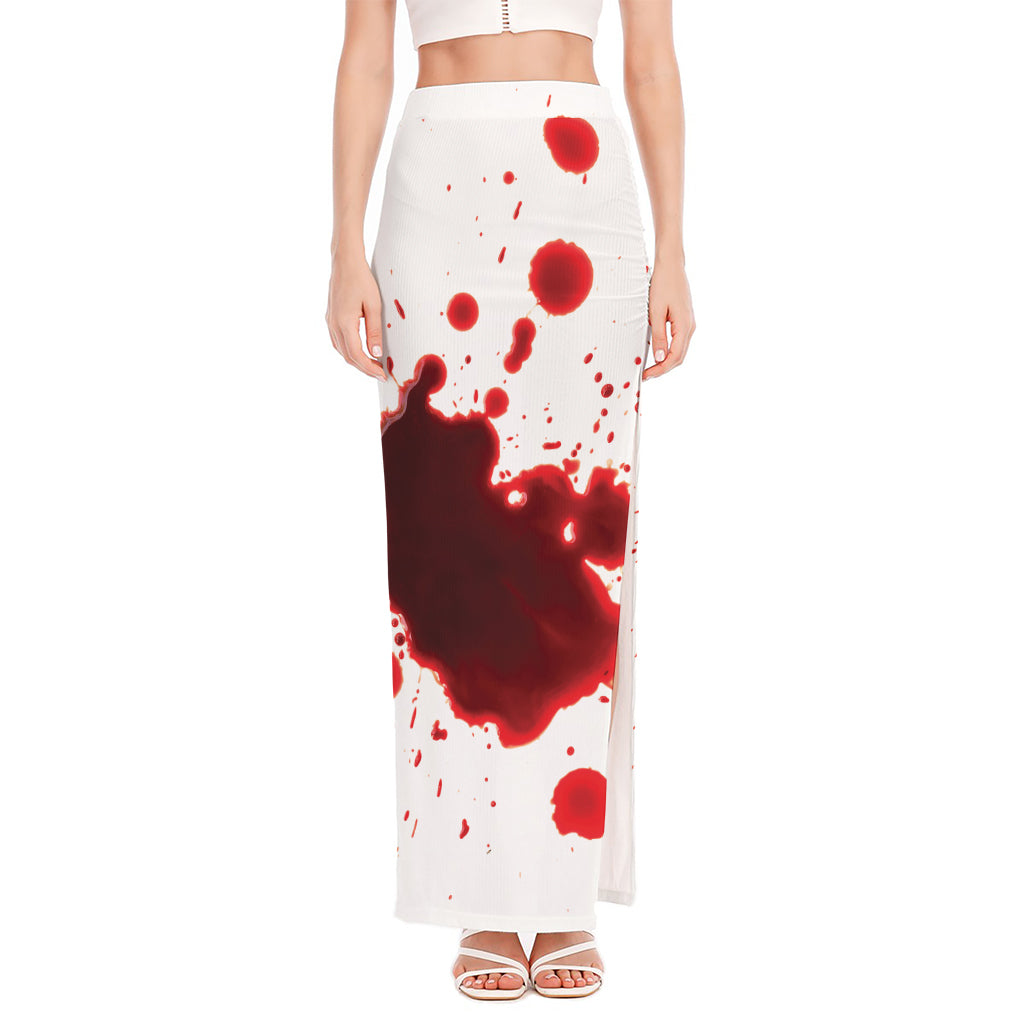 Blood Splashed Print High Slit Maxi Skirt