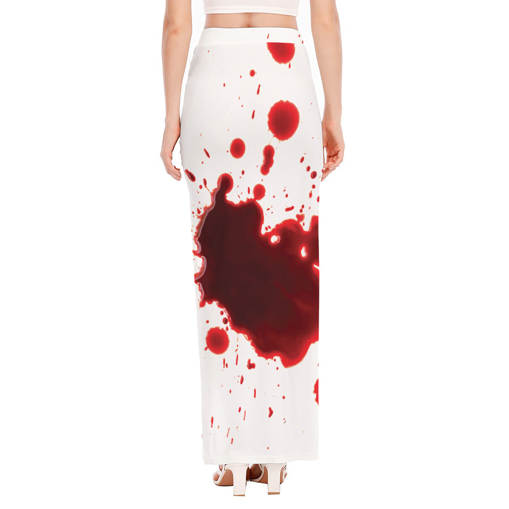 Blood Splashed Print High Slit Maxi Skirt