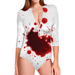 Blood Splashed Print Long Sleeve Swimsuit