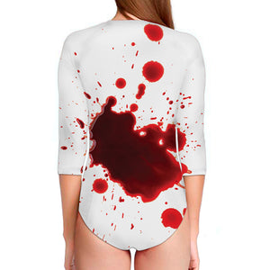 Blood Splashed Print Long Sleeve Swimsuit