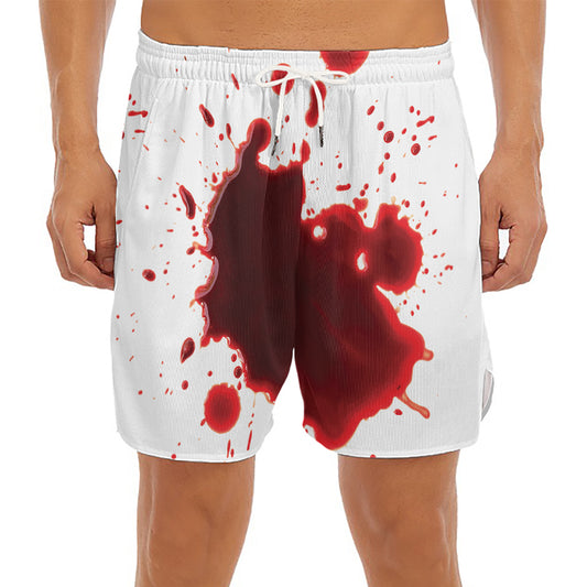 Blood Splashed Print Men's Split Running Shorts
