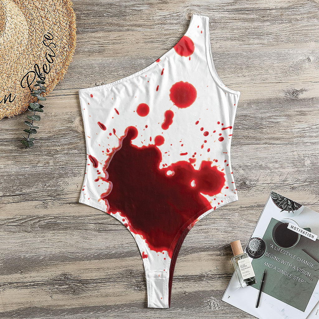 Blood Splashed Print One Shoulder Bodysuit