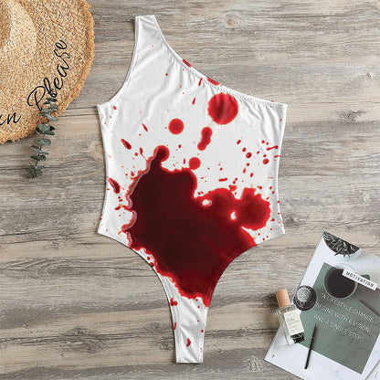 Blood Splashed Print One Shoulder Bodysuit