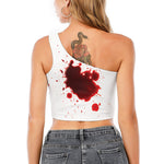 Blood Splashed Print One Shoulder Crop Top