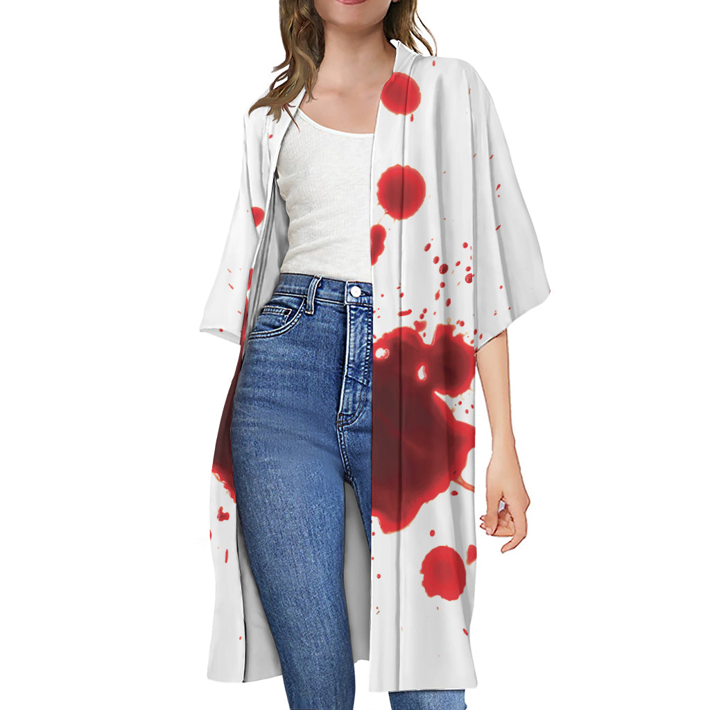 Blood Splashed Print Open Front Beach Cover Up