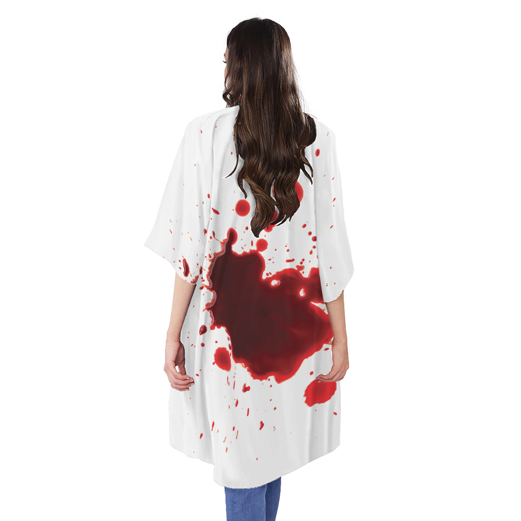 Blood Splashed Print Open Front Beach Cover Up