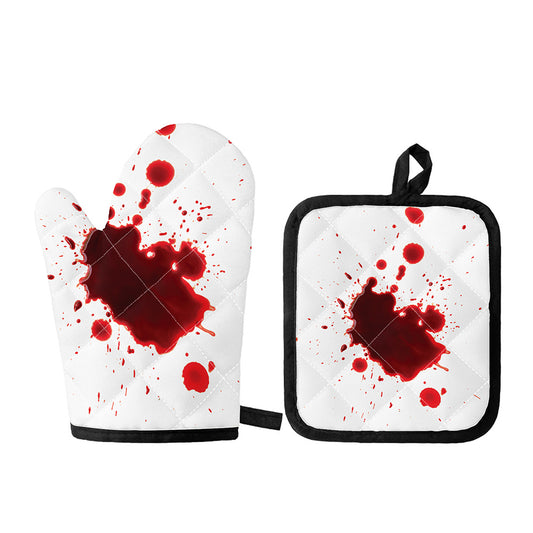 Blood Splashed Print Oven Mitt And Pot Holder Set