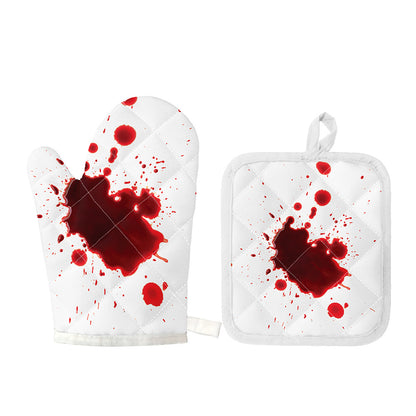 Blood Splashed Print Oven Mitt And Pot Holder Set