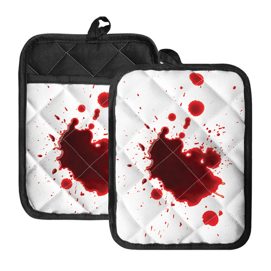 Blood Splashed Print Pot Holders With Pocket
