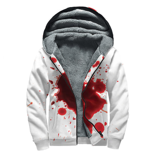 Blood Splashed Print Sherpa Lined Zip Up Hoodie