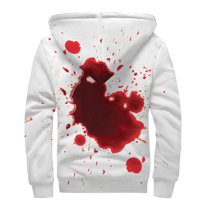 Blood Splashed Print Sherpa Lined Zip Up Hoodie