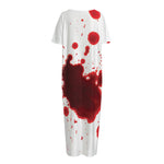 Blood Splashed Print Short Sleeve Long Nightdress