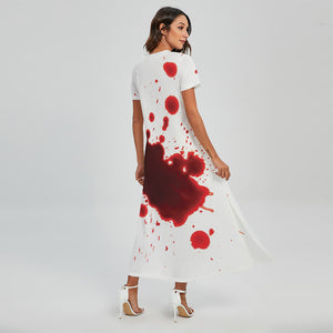 Blood Splashed Print Short Sleeve Maxi Dress