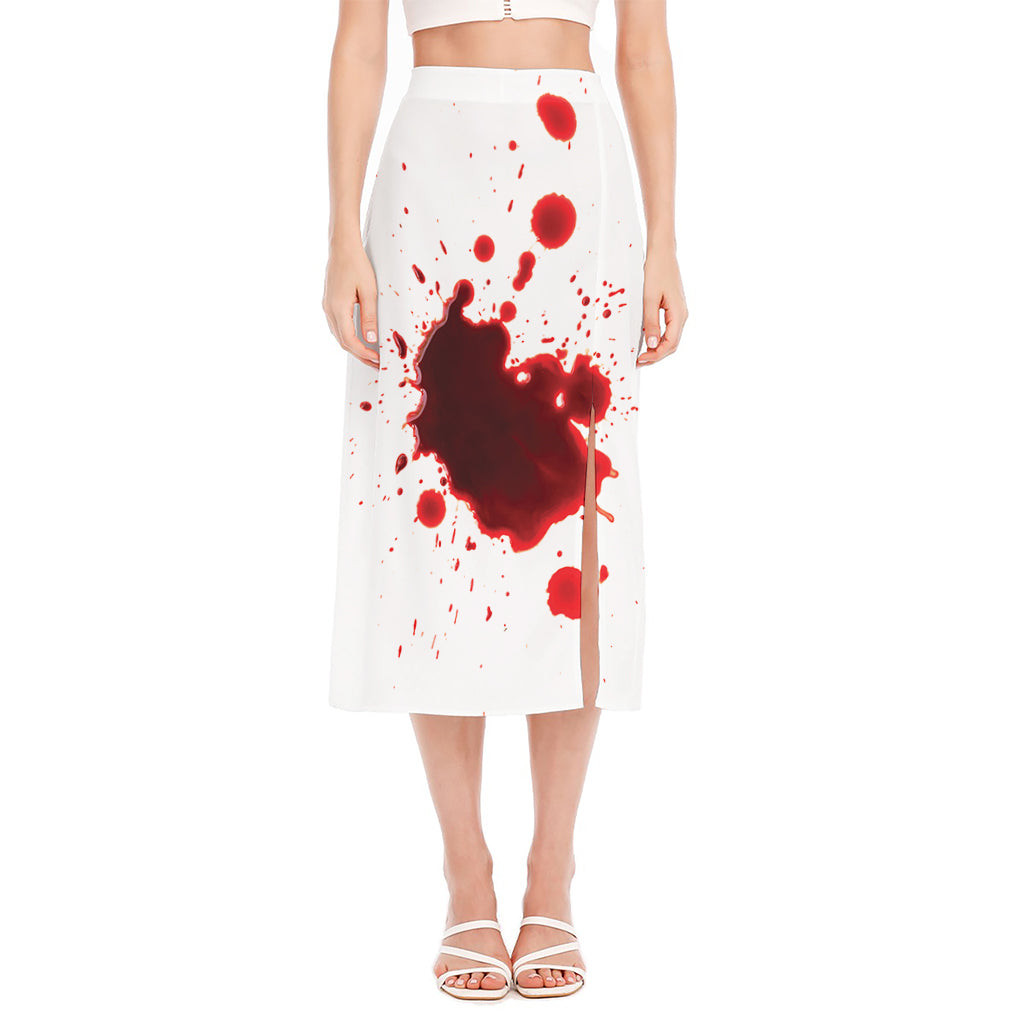 Blood Splashed Print Side Slit Midi Skirt