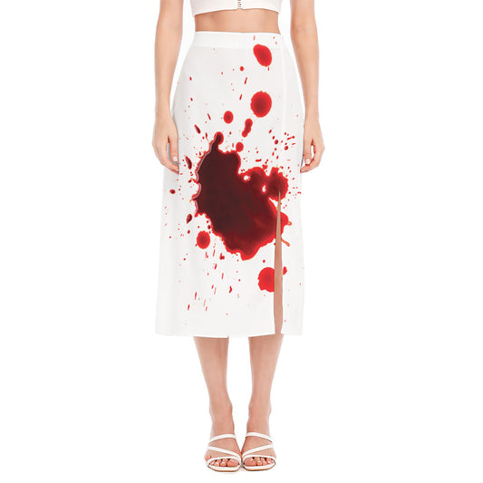 Blood Splashed Print Side Slit Midi Skirt