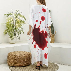 Blood Splashed Print Silk V-Neck Kaftan Dress