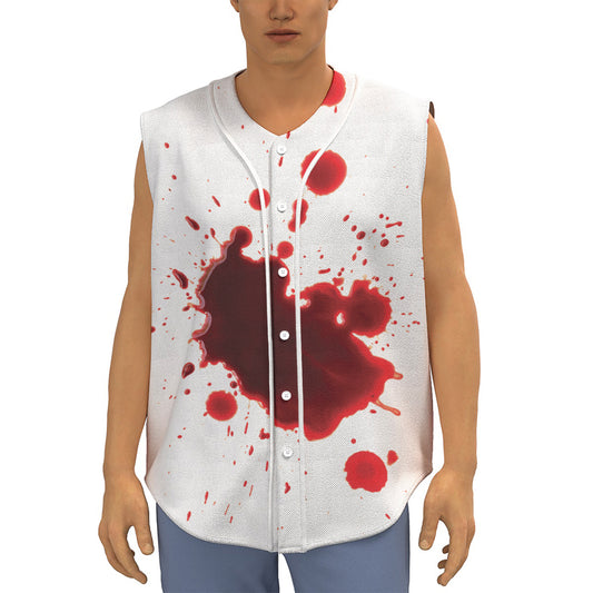 Blood Splashed Print Sleeveless Baseball Jersey
