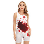 Blood Splashed Print Sleeveless One Piece Swimsuit