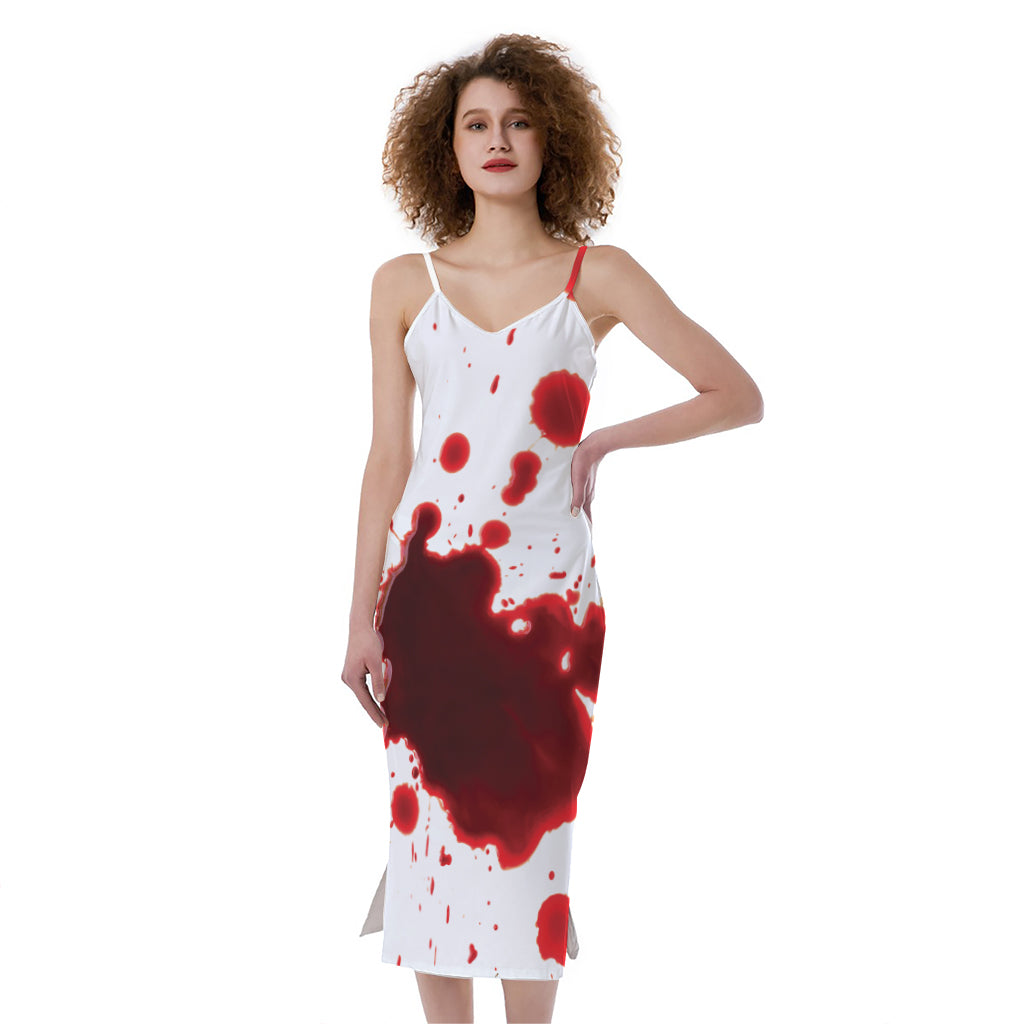 Blood Splashed Print Slim Fit Midi Cami Dress