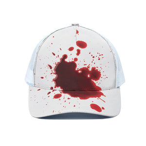 Blood Splashed Print White Mesh Trucker Cap