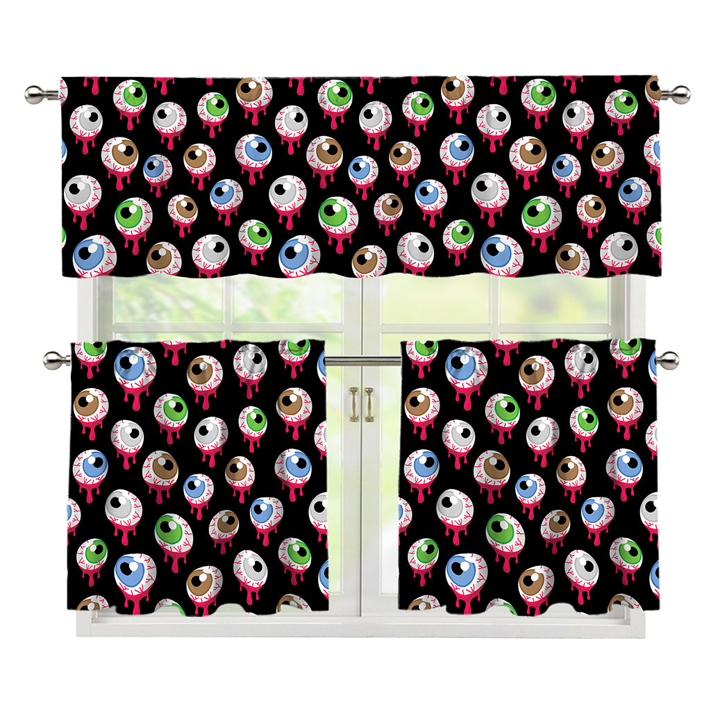 Bloody Eyeball Pattern Print 3 Piece Kitchen Curtains