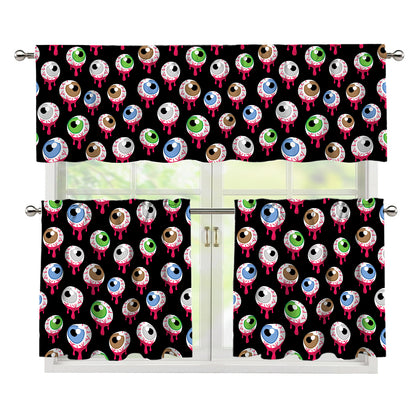 Bloody Eyeball Pattern Print 3 Piece Kitchen Curtains