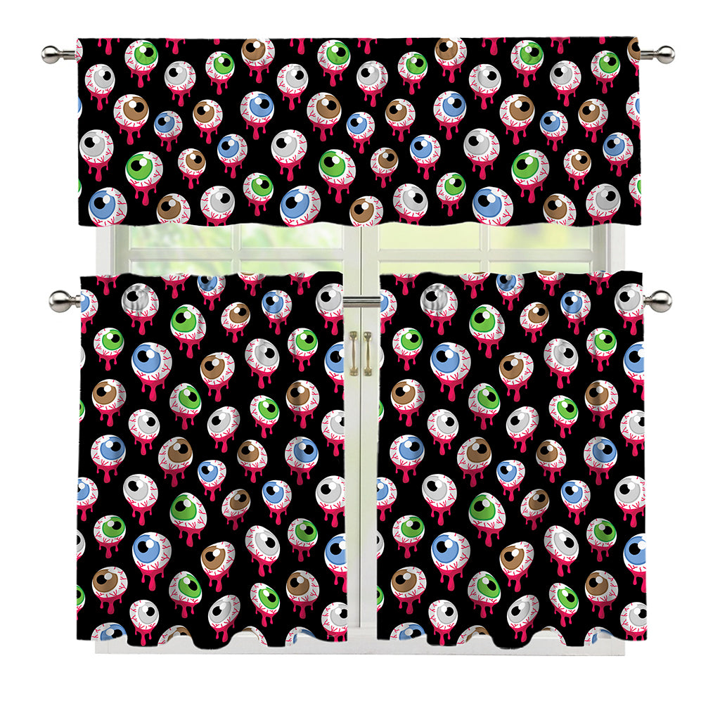 Bloody Eyeball Pattern Print 3 Piece Kitchen Curtains