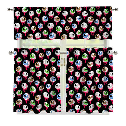 Bloody Eyeball Pattern Print 3 Piece Kitchen Curtains