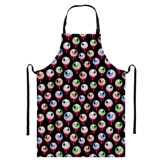 Bloody Eyeball Pattern Print Bib Apron With Pocket