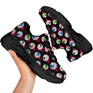 Bloody Eyeball Pattern Print Black Chunky Shoes