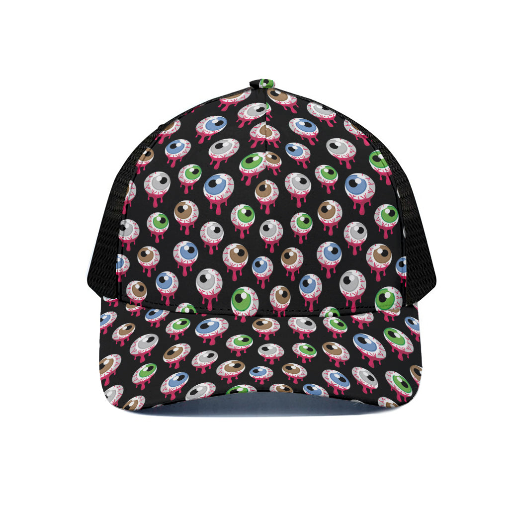 Bloody Eyeball Pattern Print Black Mesh Trucker Cap