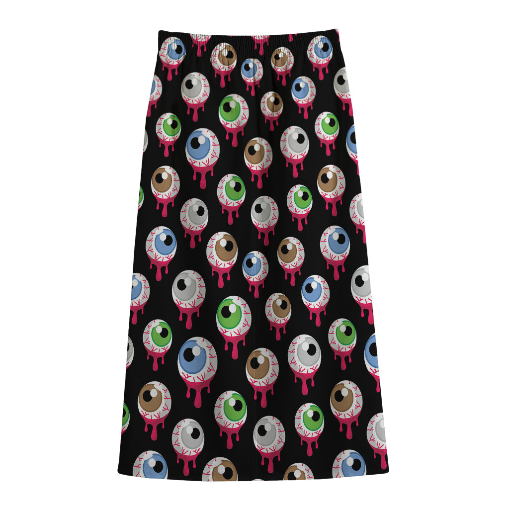 Bloody Eyeball Pattern Print Cotton Front Slit Maxi Skirt