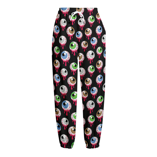 Bloody Eyeball Pattern Print Fleece Lined Knit Pants