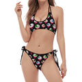 Bloody Eyeball Pattern Print Halter Scoop Tie Side Bikini