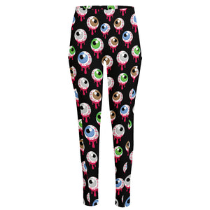 Bloody Eyeball Pattern Print High-Waisted Pocket Leggings