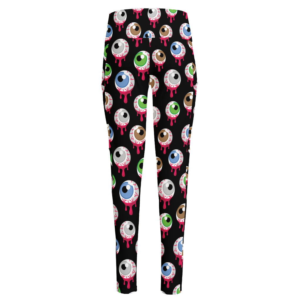 Bloody Eyeball Pattern Print High-Waisted Pocket Leggings